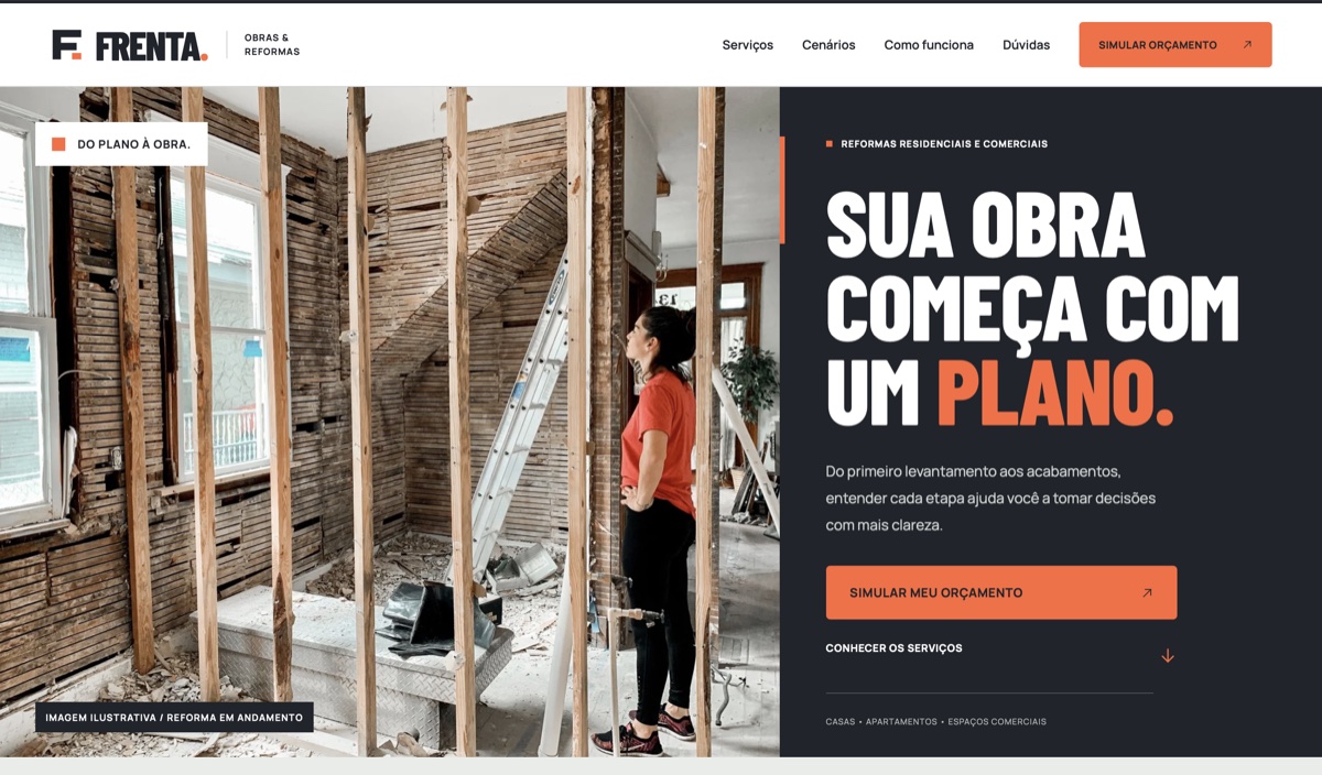 Vista imponente de fachada no site da FRENTA