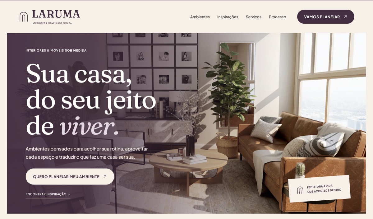 Ambiente interno elegante ilustrando o site da LARUMA